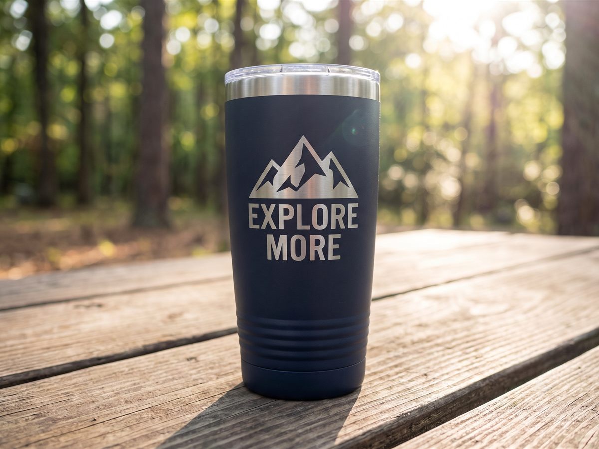Laser-engraved stainless steel tumbler