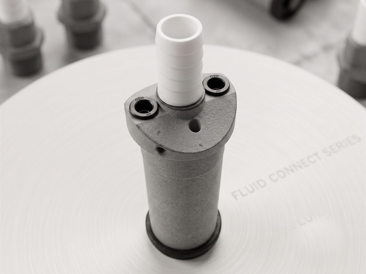 3D printed fluid-connector manifold with hose barb